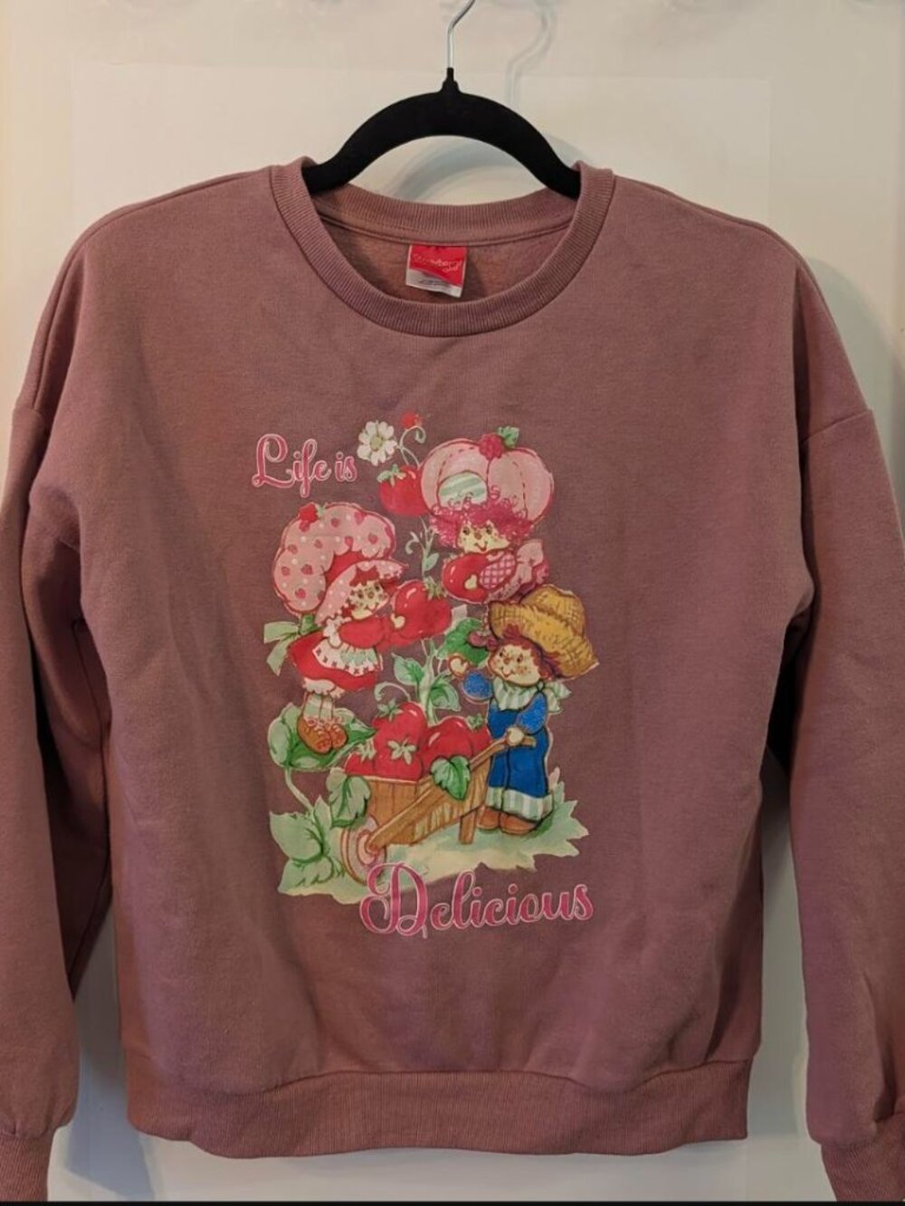 Strawberry Shortcake Life is Delicious Crewneck Sweatshirt Dusty Pink Women's XS